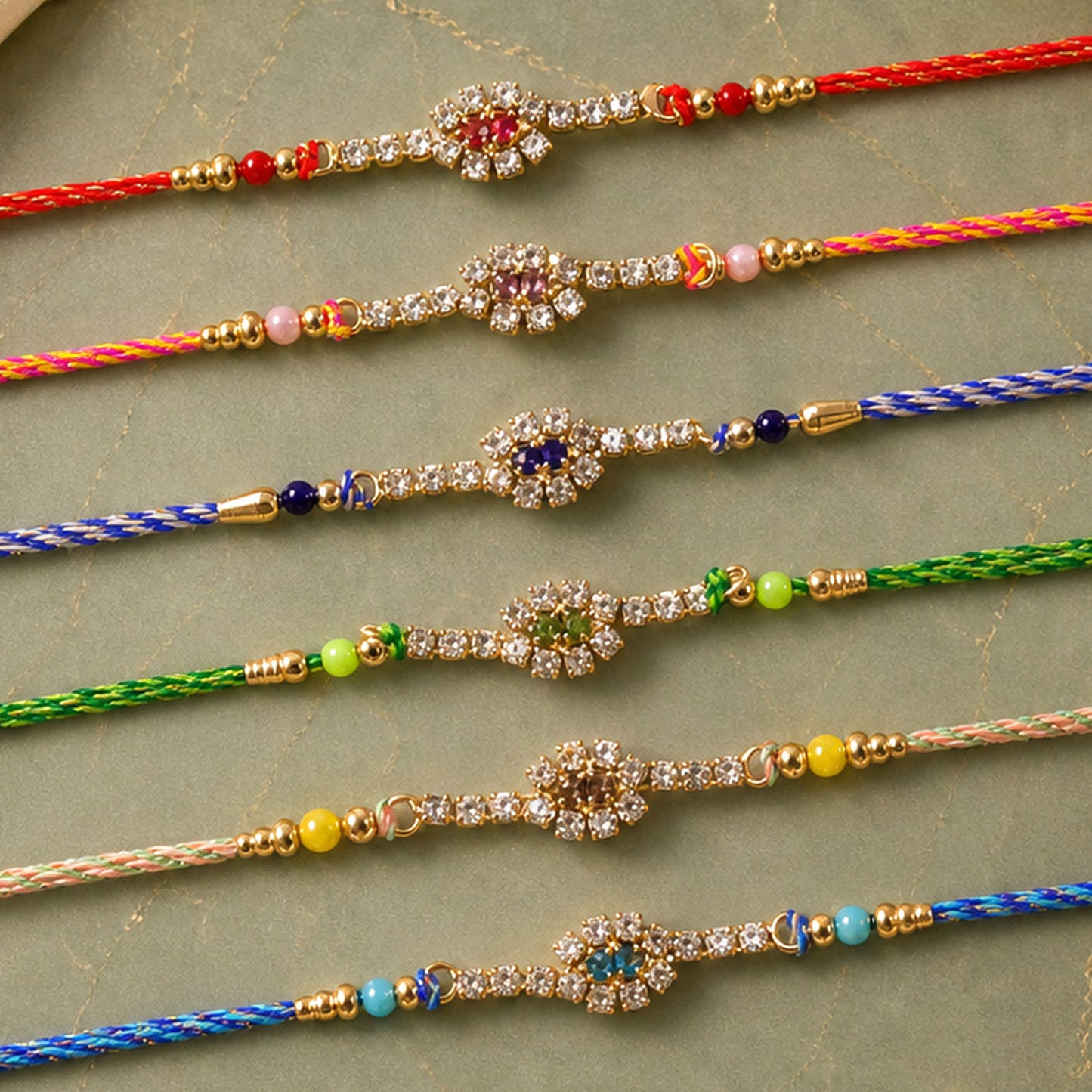 Slim Oval Motif Rakhi with Delicate AD Sparkle (Pack of 6)