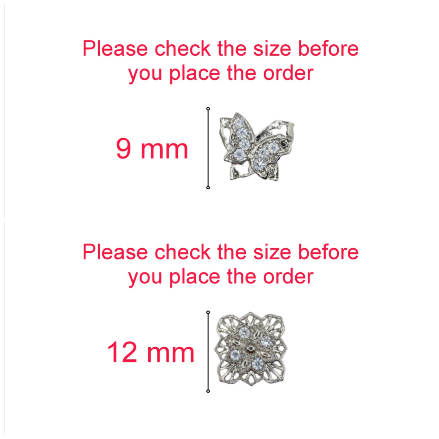 Silver-tone zircon stud earrings featuring intricate filigree square and butterfly shapes