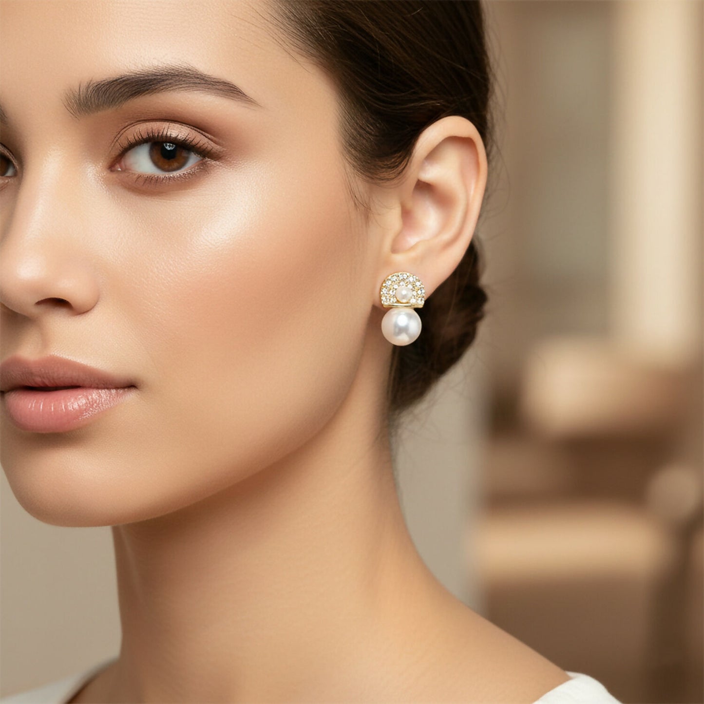 Luxury Crystal & Pearl Drop Earrings for Women & Girls – Gold Plated Designer Statement Earrings