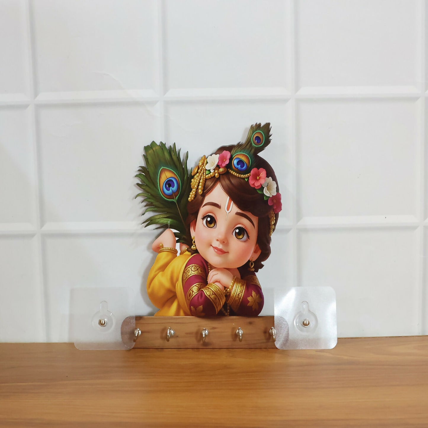 Baby Krishna Wall Key Holder with 5 Hooks – Self Adhesive
