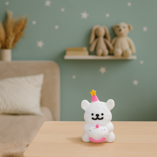 Cute Bear Holding Cake Mini Figurine – Adorable Kids’ Desk & Room Decoration