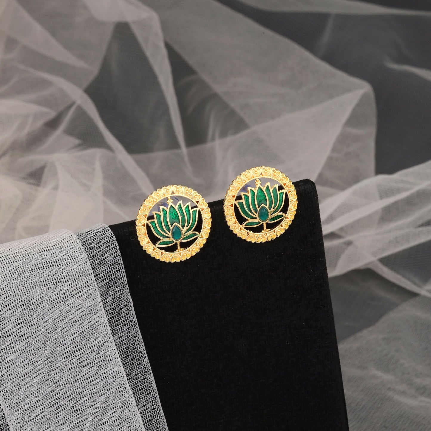 Gold-Tone Ruby-Green Floral Choker with Pearl Drops