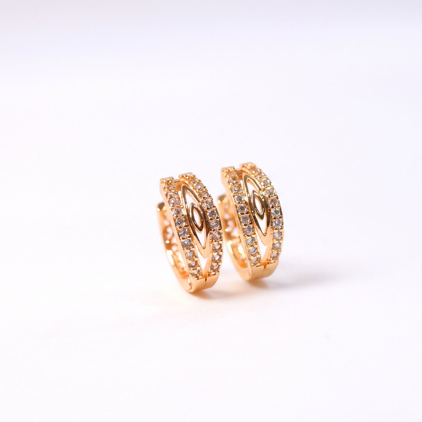 Elegant Gold-Tone CZ Studded Oval Hoop Earrings for Women & Girls