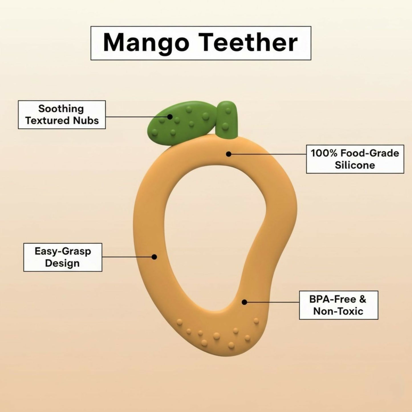 Mango-shaped silicone baby teether