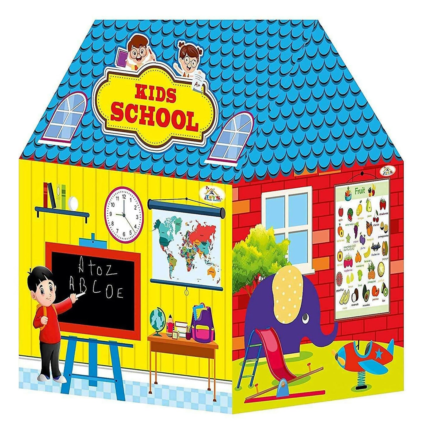 Kids School Play Tent House with Educational Charts & Blackboard Indoor Learning & Activity Play Tent for Children