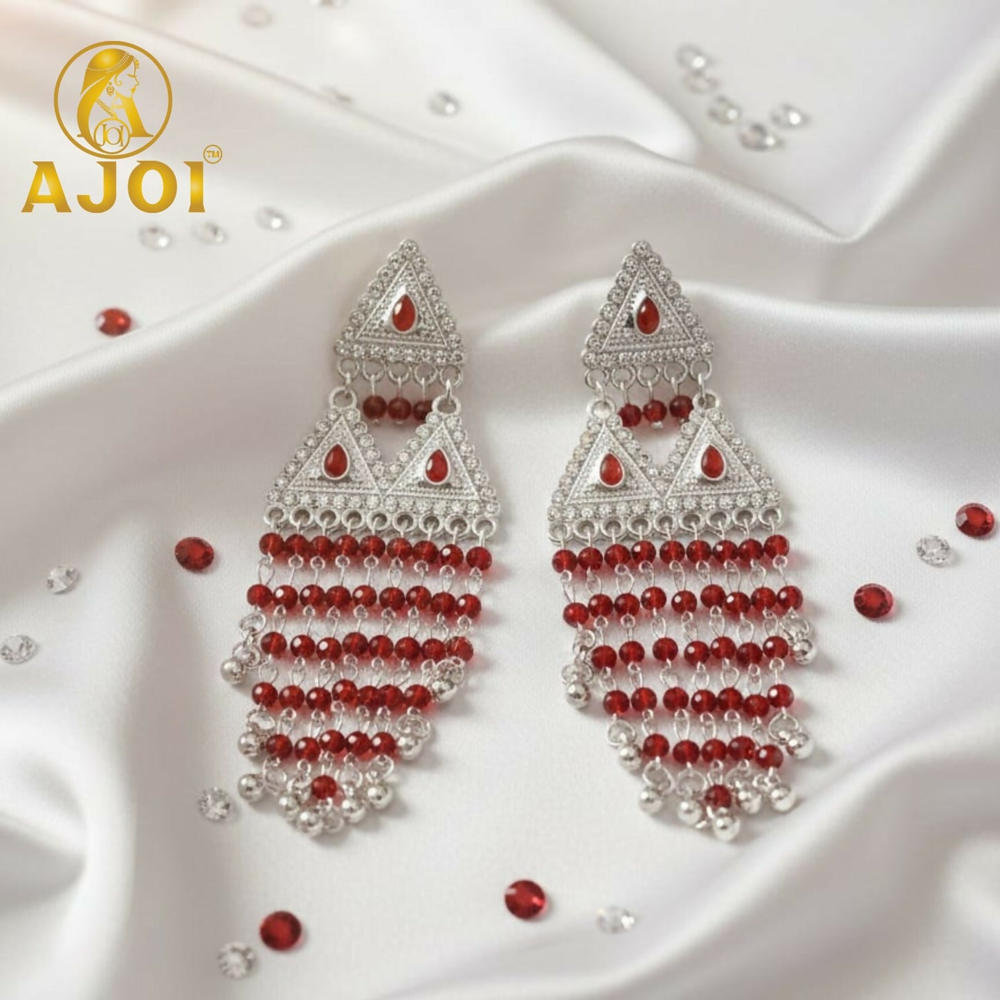Royal Ruby Red Layered Designer Earrings with Statement Drop and Stone Detailing