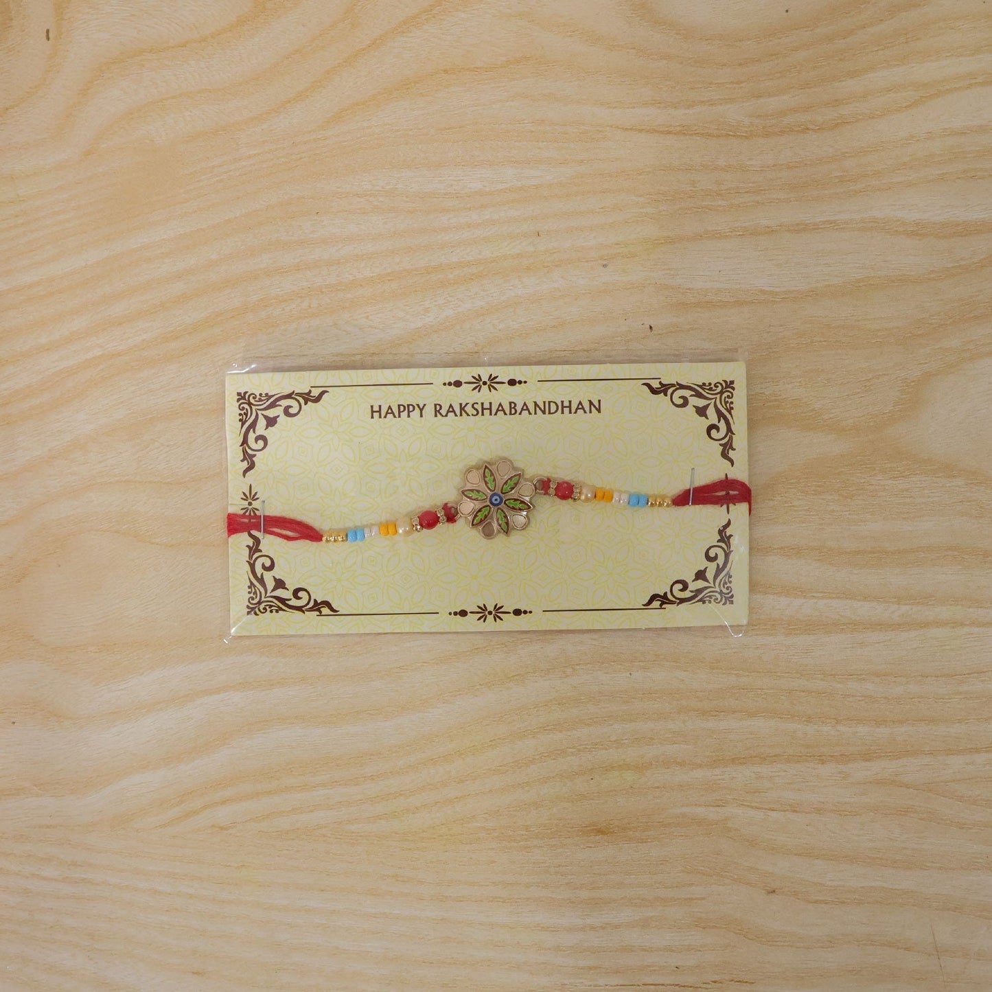 Rakhi for Brother Golden Meenakari Evil Eye with Beads (10pcs)
