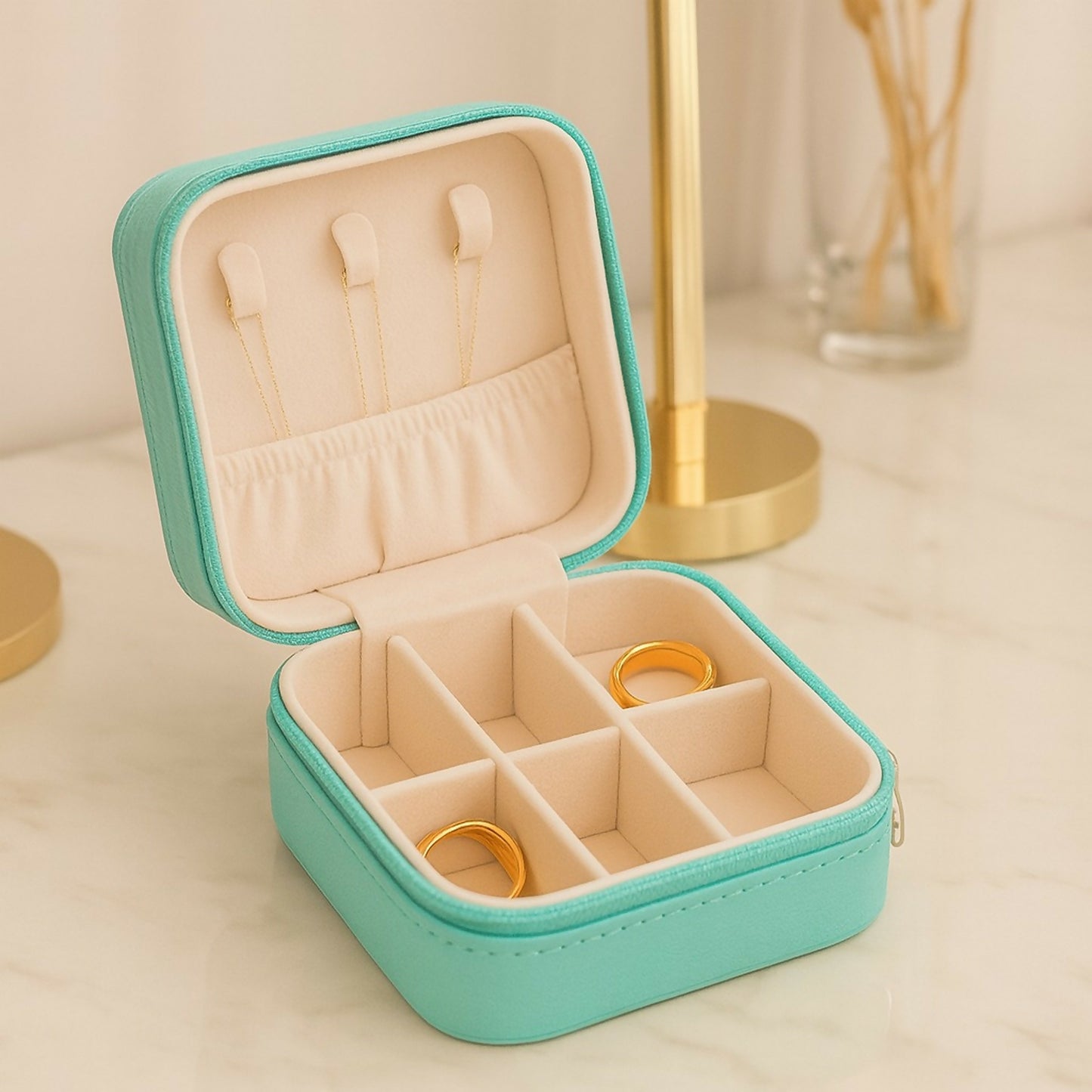 Travel Jewelry Box for Women | Compact Organizer with Rings & Necklace Slots