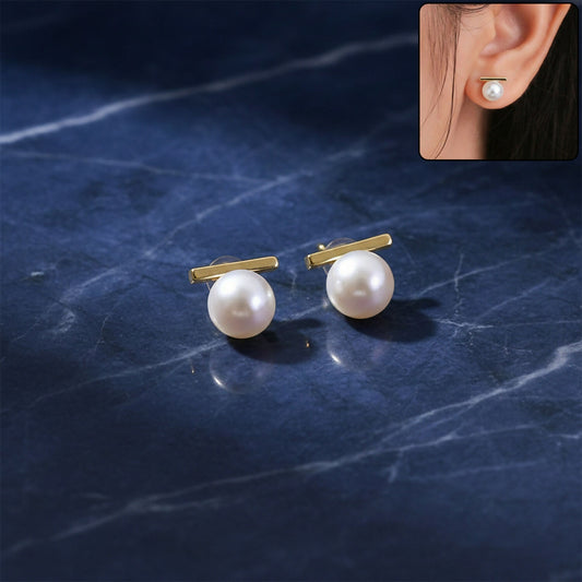 Elegant Pearl Bar Stud Earrings for Women | Minimal Gold Plated Korean Style Earrings | Daily Wear & Party Jewelry