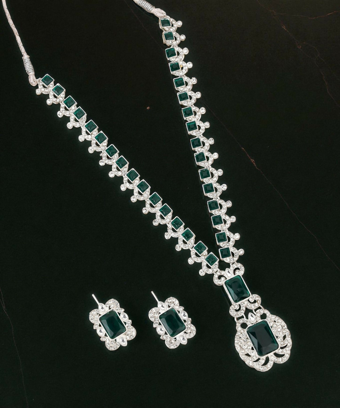 Brilliant Silver-Tone All-Crystal Drop Necklace Set