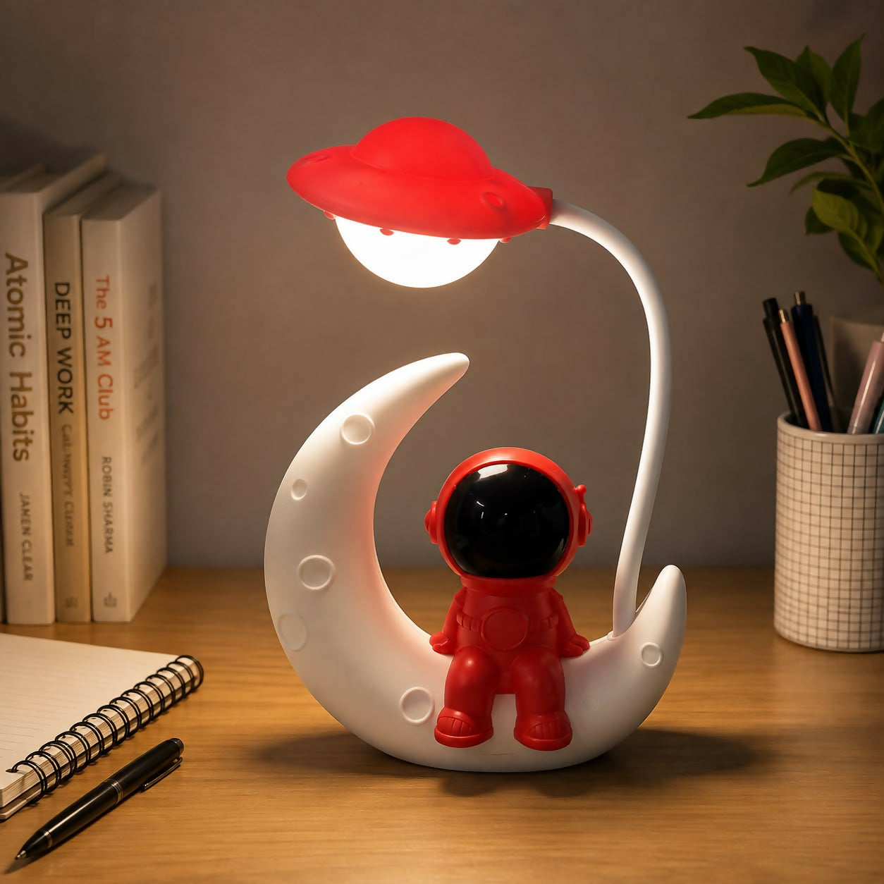 Astronaut Moon LED Table Lamp with Dual Light Modes for Kids Room & Study