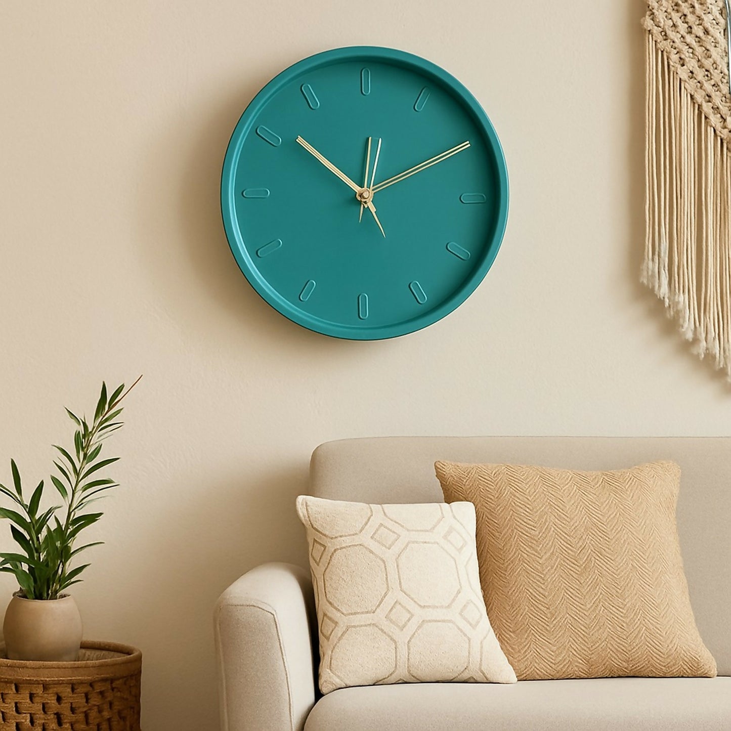 Modern Teal Wall Clock with Silent Sweep Movement – Round Decorative Wall Clock with Golden Hands, Stylish Minimalist Design, Battery Operated, Perfect for Home & Office Wall Décor (12 Inch)