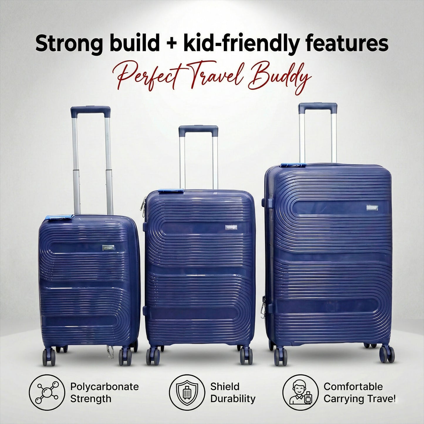 Dark Blue Hard Shell Cabin Trolley Suitcase with Telescopic Handle & 8 Wheels