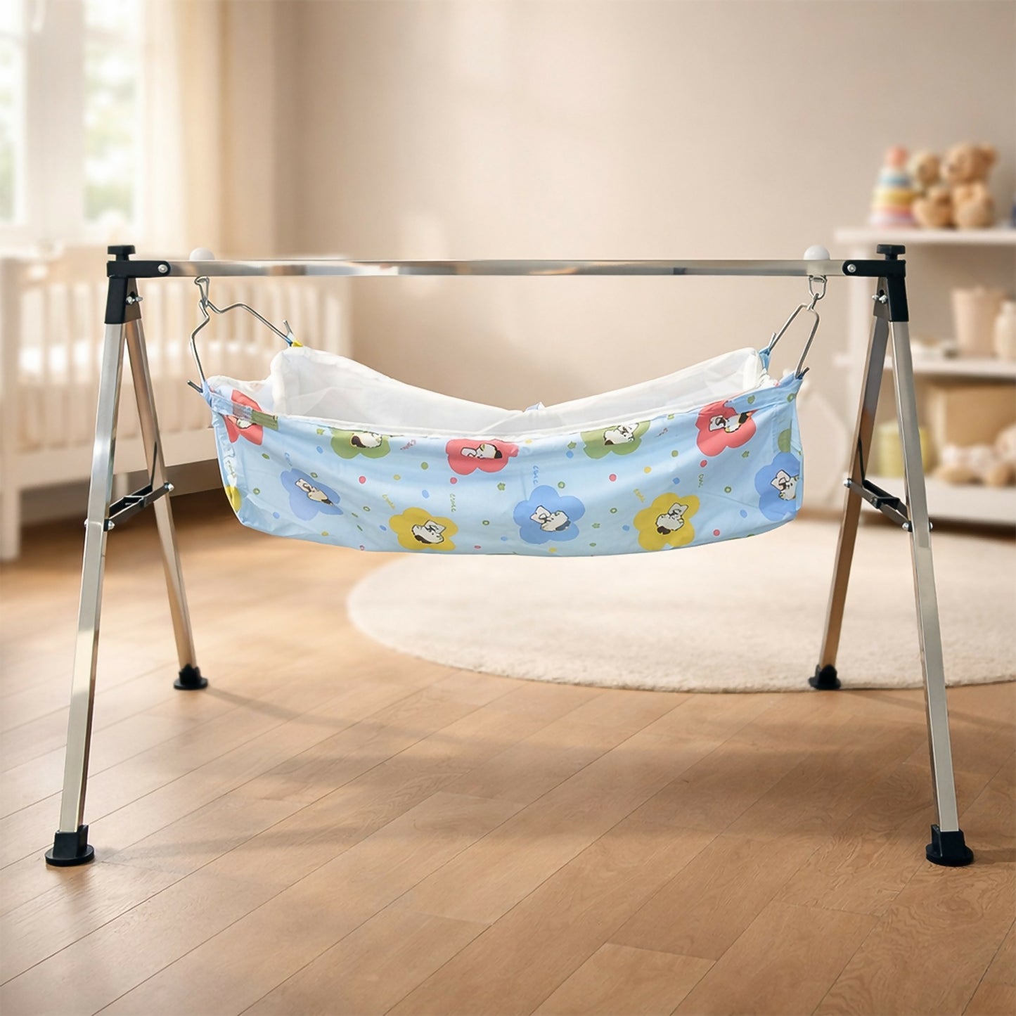 Baby hammock cradle with foldable stand and soft fabric for cozy baby sleep