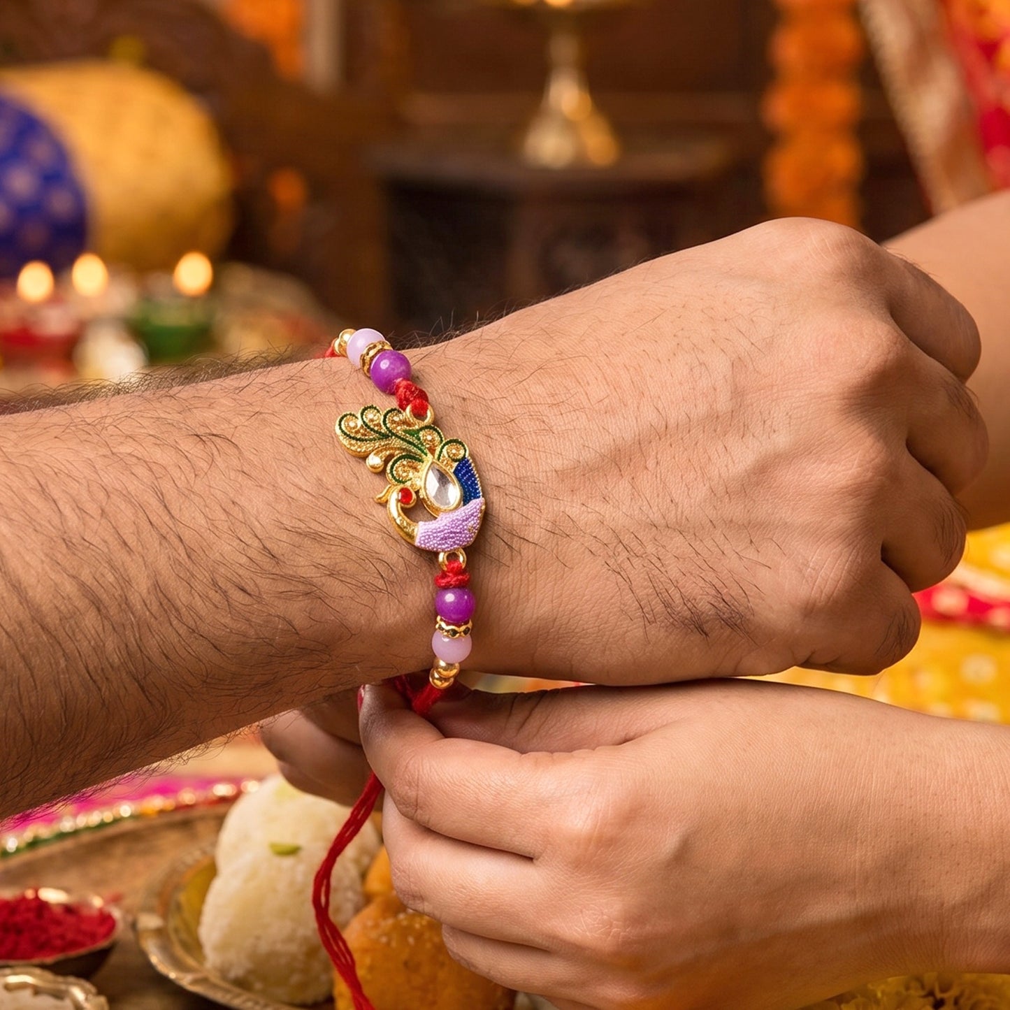 Royal Antique Peacock Kundan Designer Rakhi