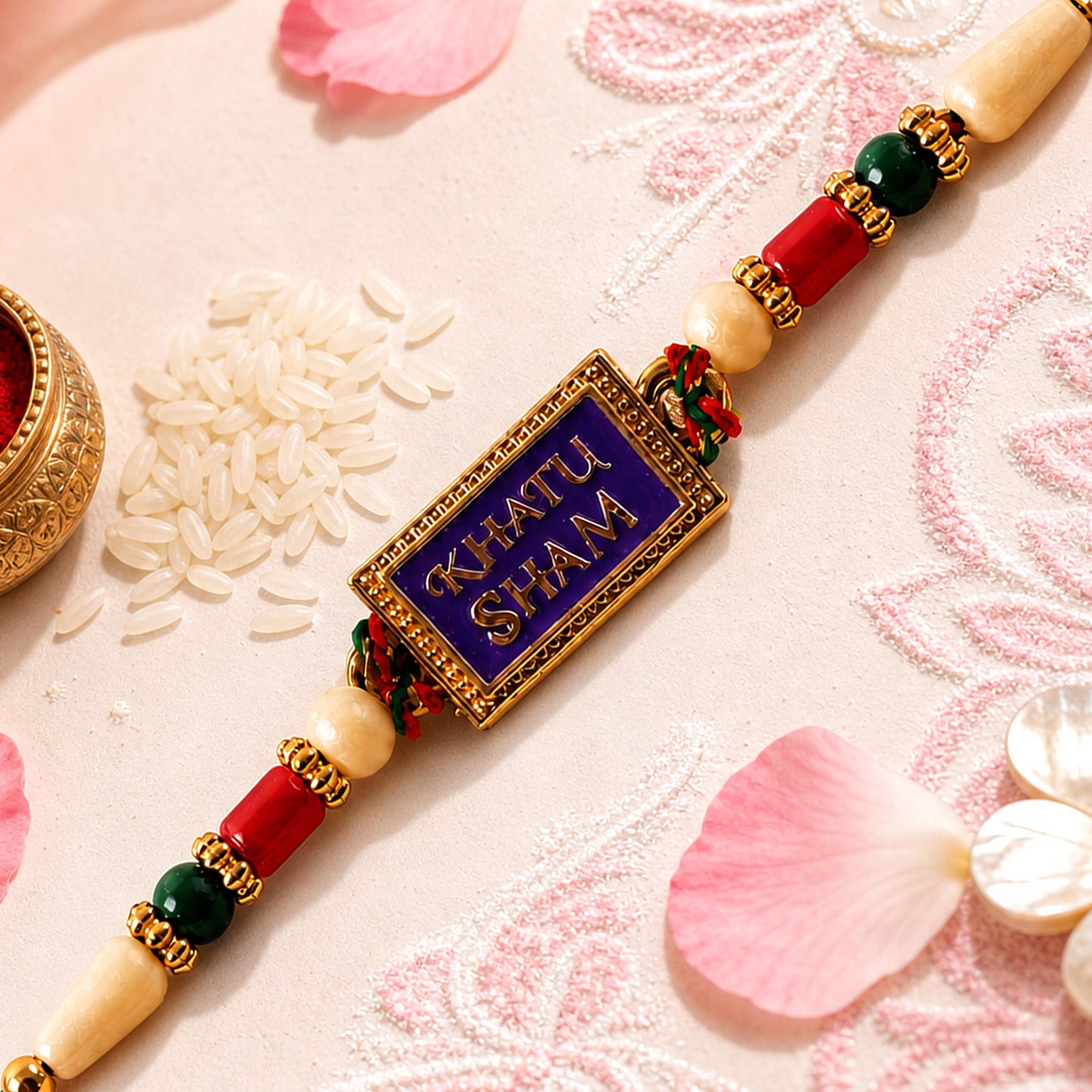 Khatu Shyam Text Pendant Rakhi with Multicolor Beads