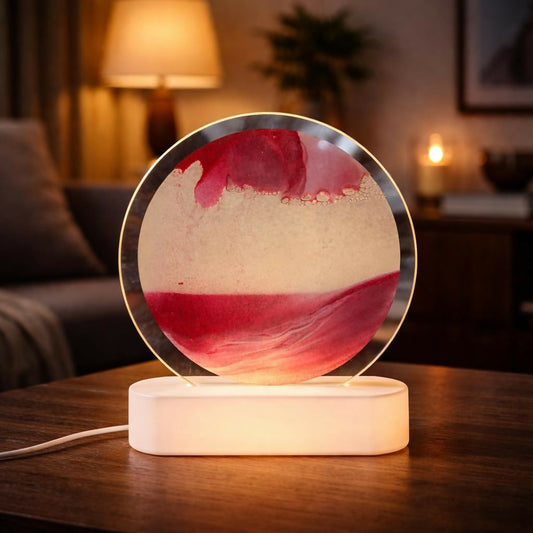 LED Round Static Red Sand Art Lamp | Ambient Decorative Night Light Home Décor