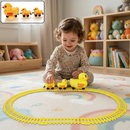 Electric Duck Toy Train Set with Track, Light & Sound for Kids Playtime Fun