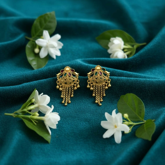 5 Line Side Latkan Golden Earrings with Mina for Women & Girls – Fancy Gift