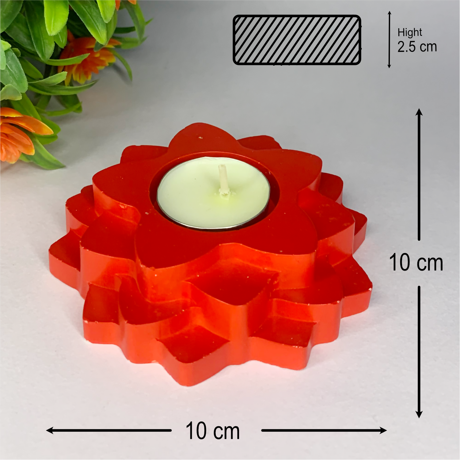Flower 4-Layer Diya red tealight candle Elegant Home Decor Handmade