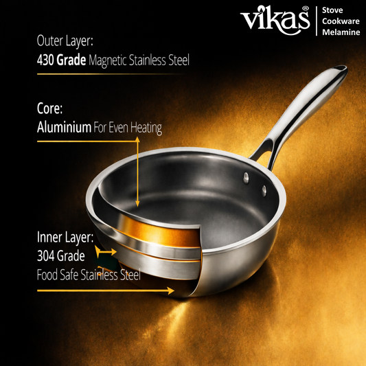 Vikas Triply Frypan with lid full view