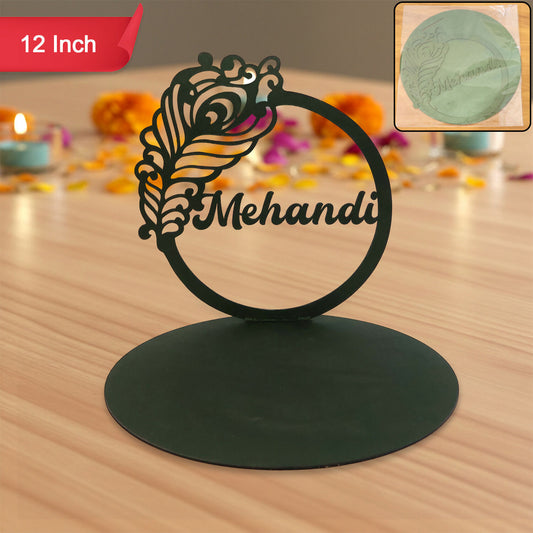 Mehendi Ceremony Tabletop Sign with Peacock Motif Elegant Wedding Decor Accent