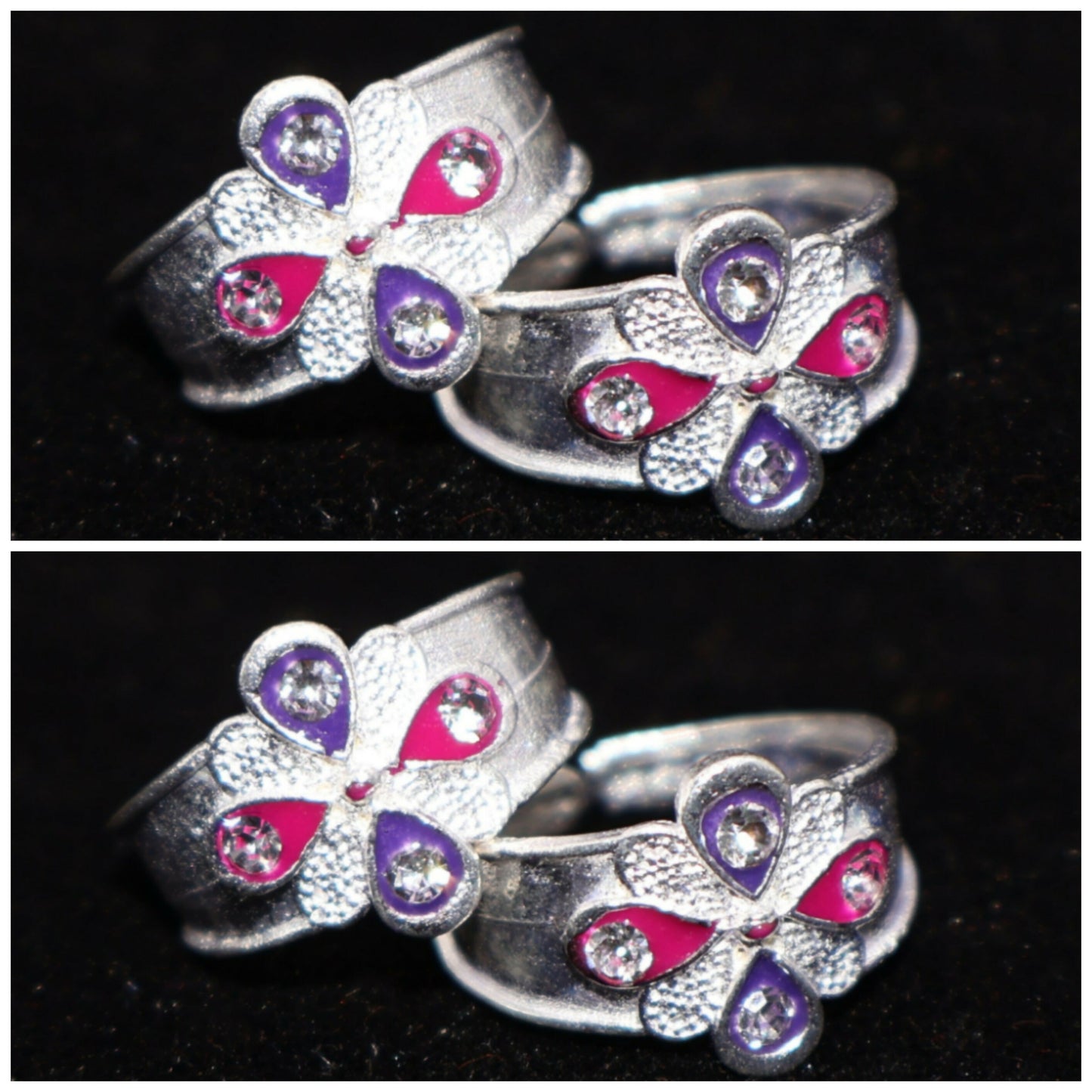 Silver-Plated Floral Bichhiya Toe Ring with for girls and women combo pack of 2