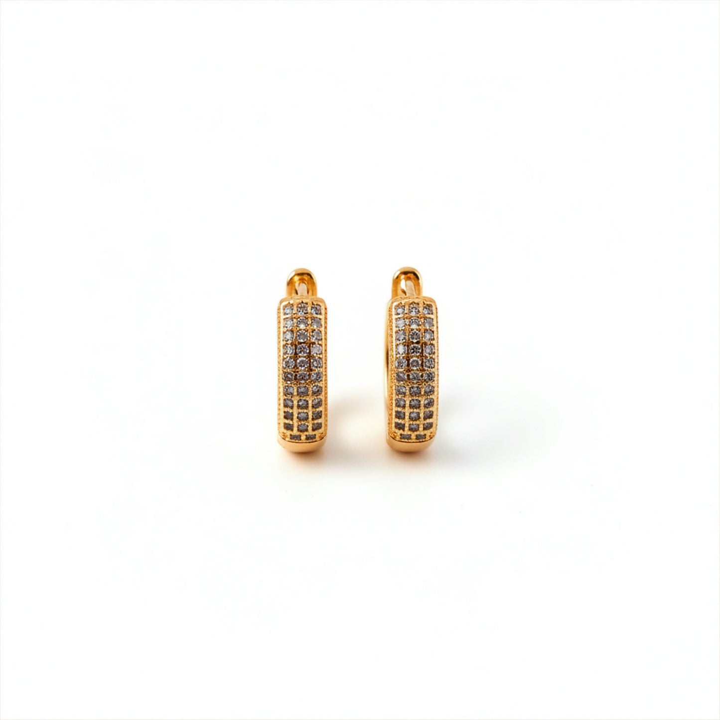 Crystal Studded Gold-Tone Hoop Earrings – Elegant Pave Design (1 Pair)
