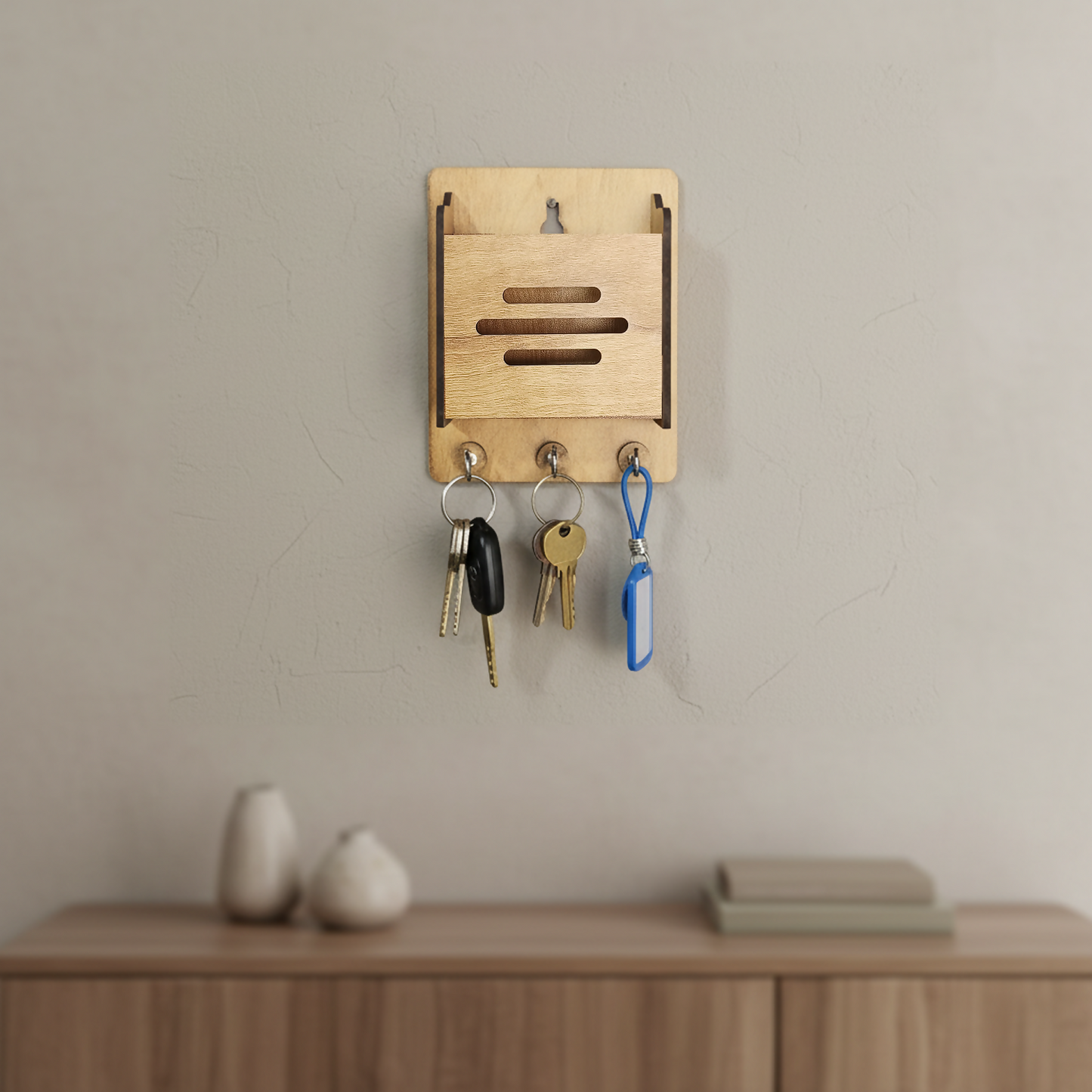 Wooden Key Holder with Mobile Stand | Minimal Home Entryway Décor