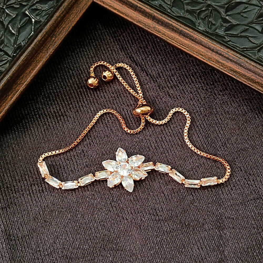 Rose Gold Plated Ad Stone Floral Adjustable Bracelet