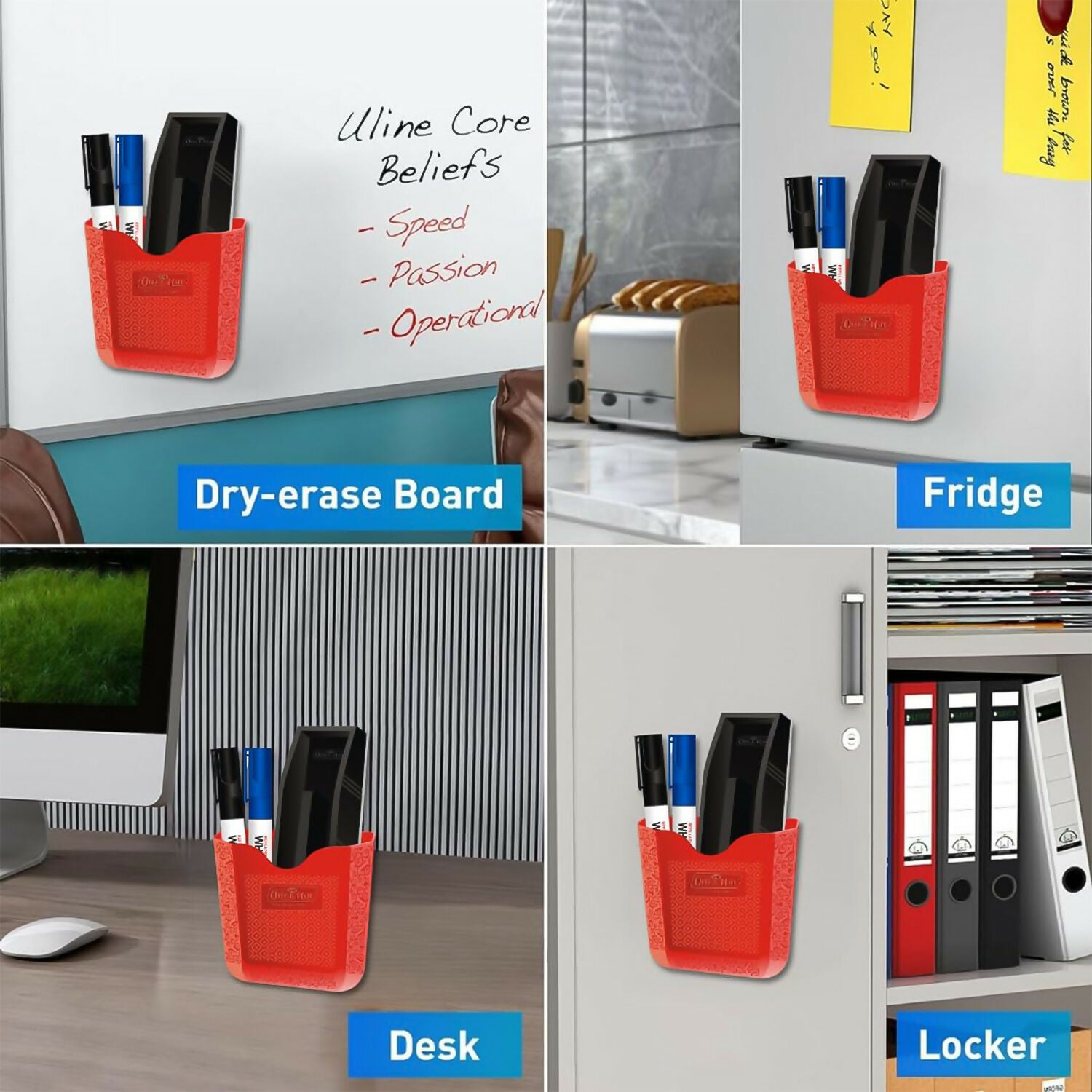 Officemate Magnetic Whiteboard Holder Set with Duster & 2 Refillable Whiteboard Markers