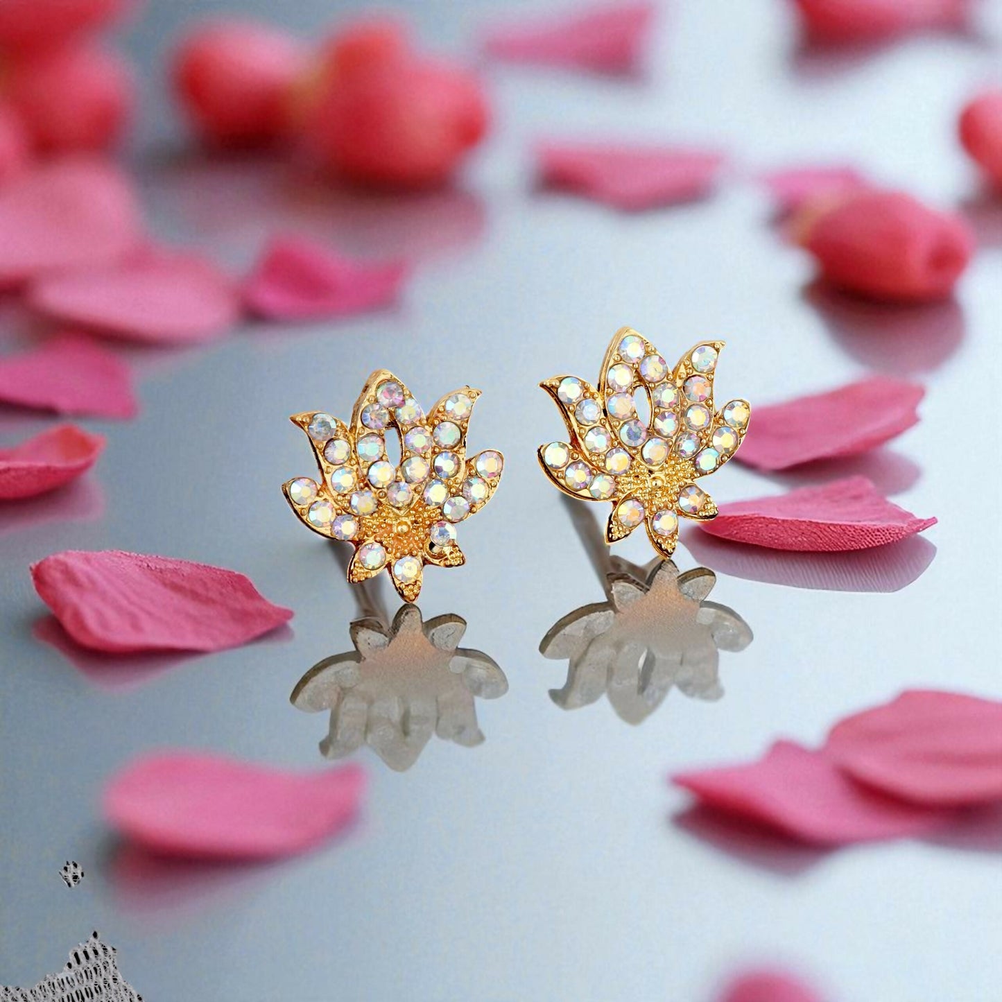 Grand Gold-Toned American Diamond Lotus Necklace Set