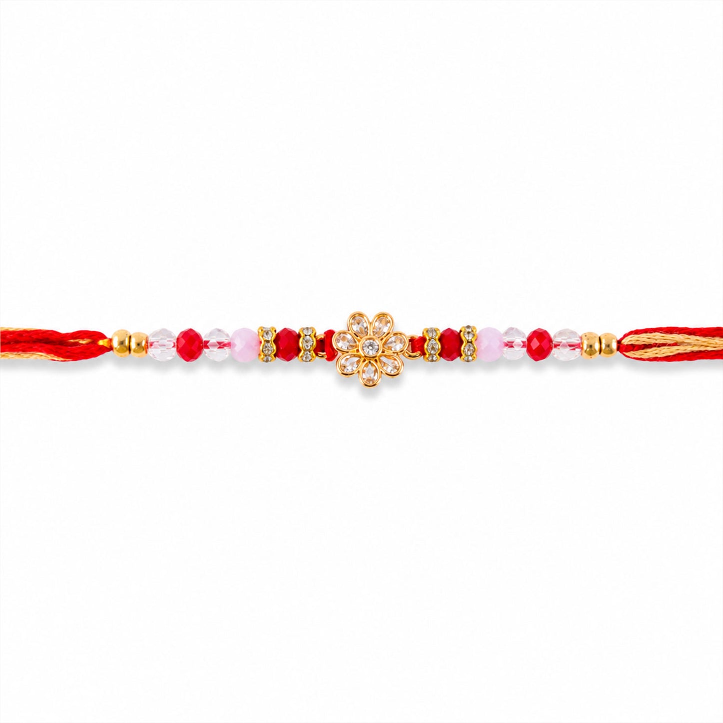 Ruby Red American Diamond Flower Rakhi for Brother, Crystal Beads Gift