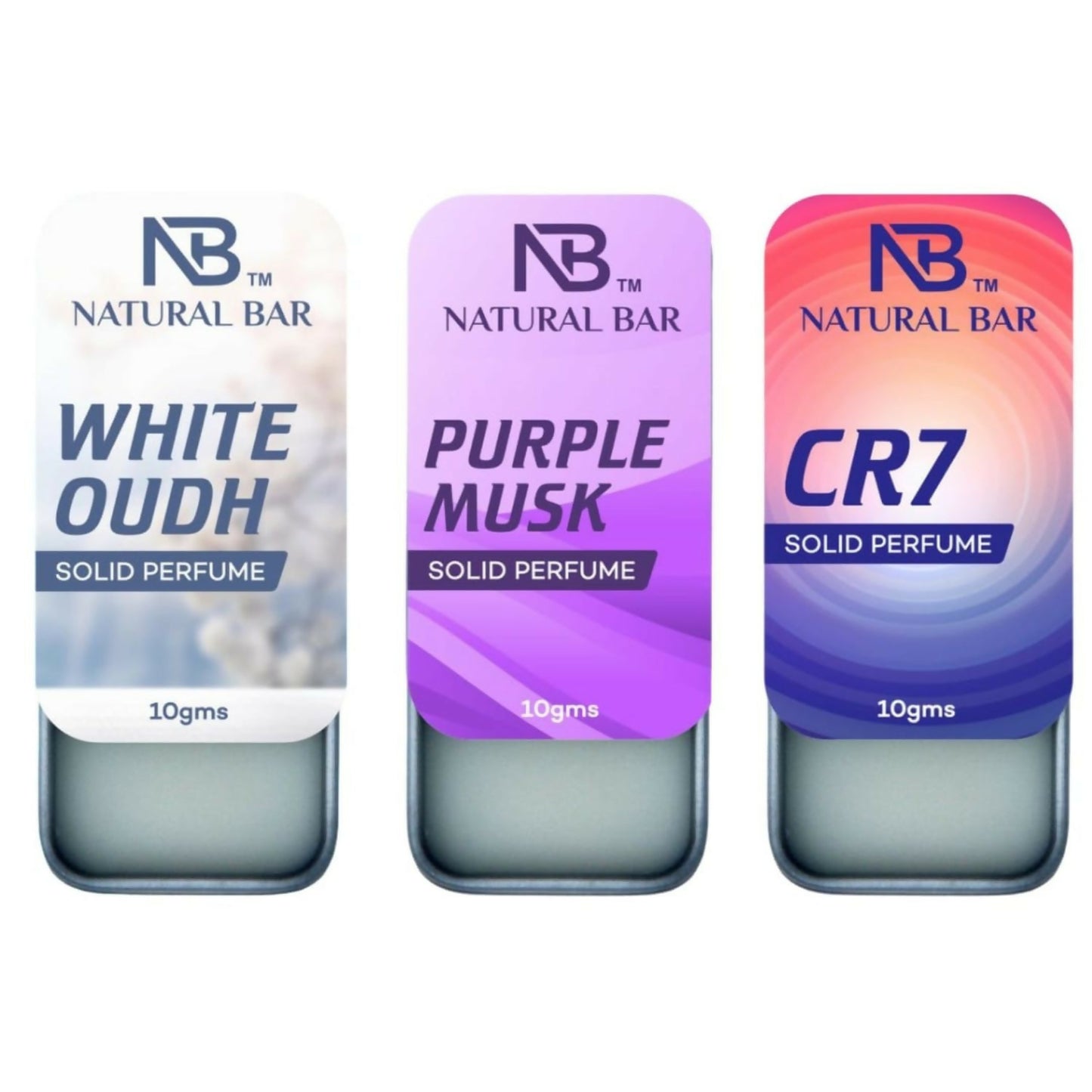 Natural Bar Cr7, White Oud And Purple Musk solid perfume (3pc/10gm)| Alcohol Free Cologne for Men & Women | Strong & Lasting Fragrance | Gifting Set for Him & Her