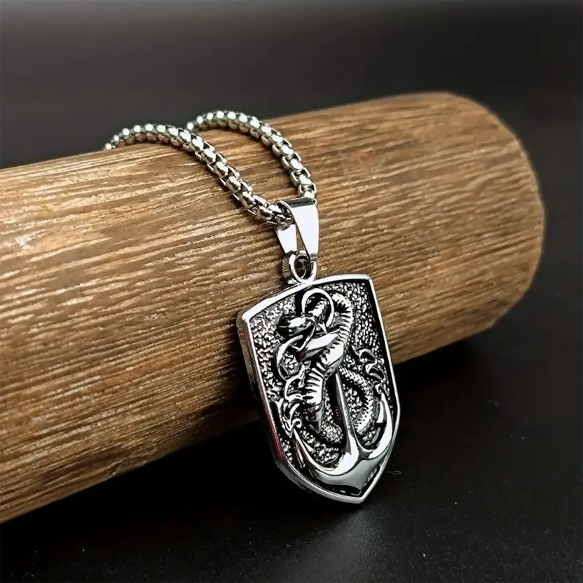 Silver Plated Shield Snake Pendant for Men