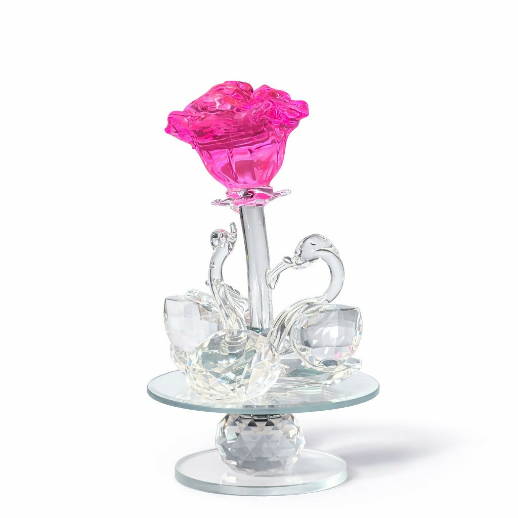 Crystal Rose Flower Showpiece with Swan Design for Home & Table Decor