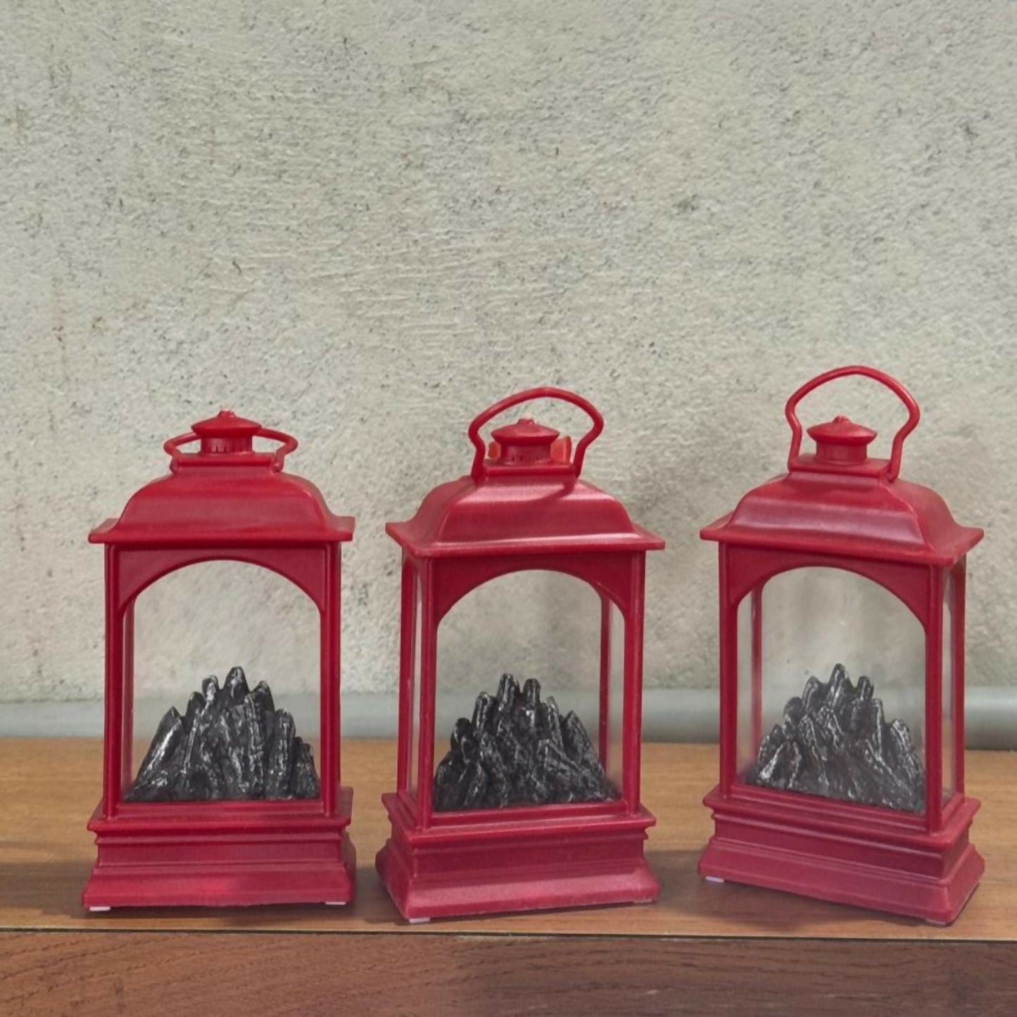 Set of 3 Decorative Red LED Lanterns with Realistic Fire Flame Effect | Vintage Hanging & Tabletop Lantern Lights | Battery Operated Smokeless Fireplace Glow for Home, Diwali, Christmas, Party & Festive Decoration