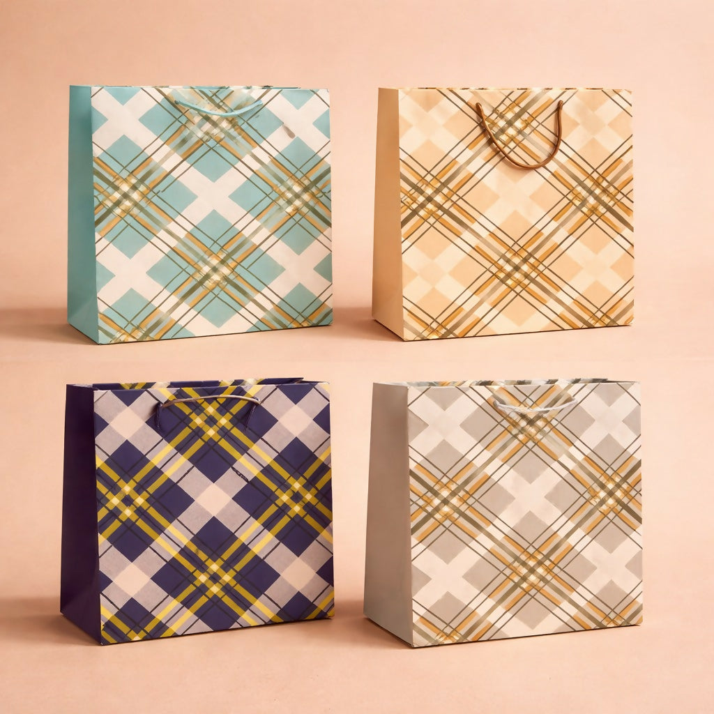 Premium Check Design Gift Bag with Handle Paper Carry Bag (1 PC)