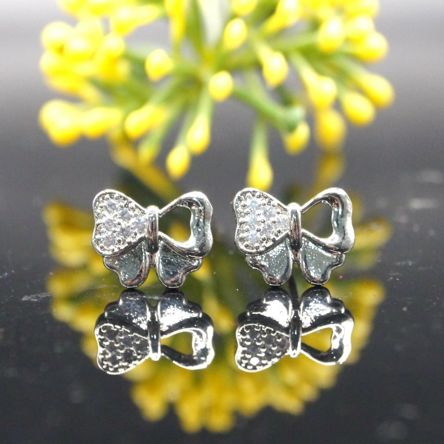 Anti Tarnish AD Bow Stud Earrings - Daily Wear Jewelry for women and girls
