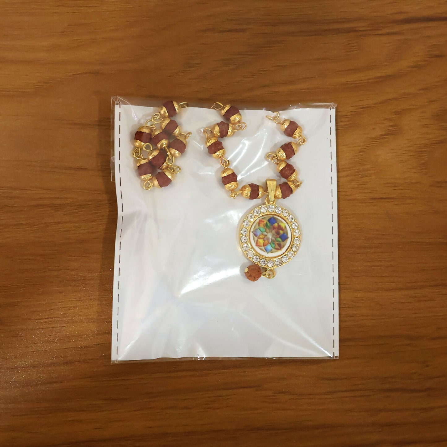 Traditional Beaded Rudraksha Necklace & Bracelet Set with Pendant