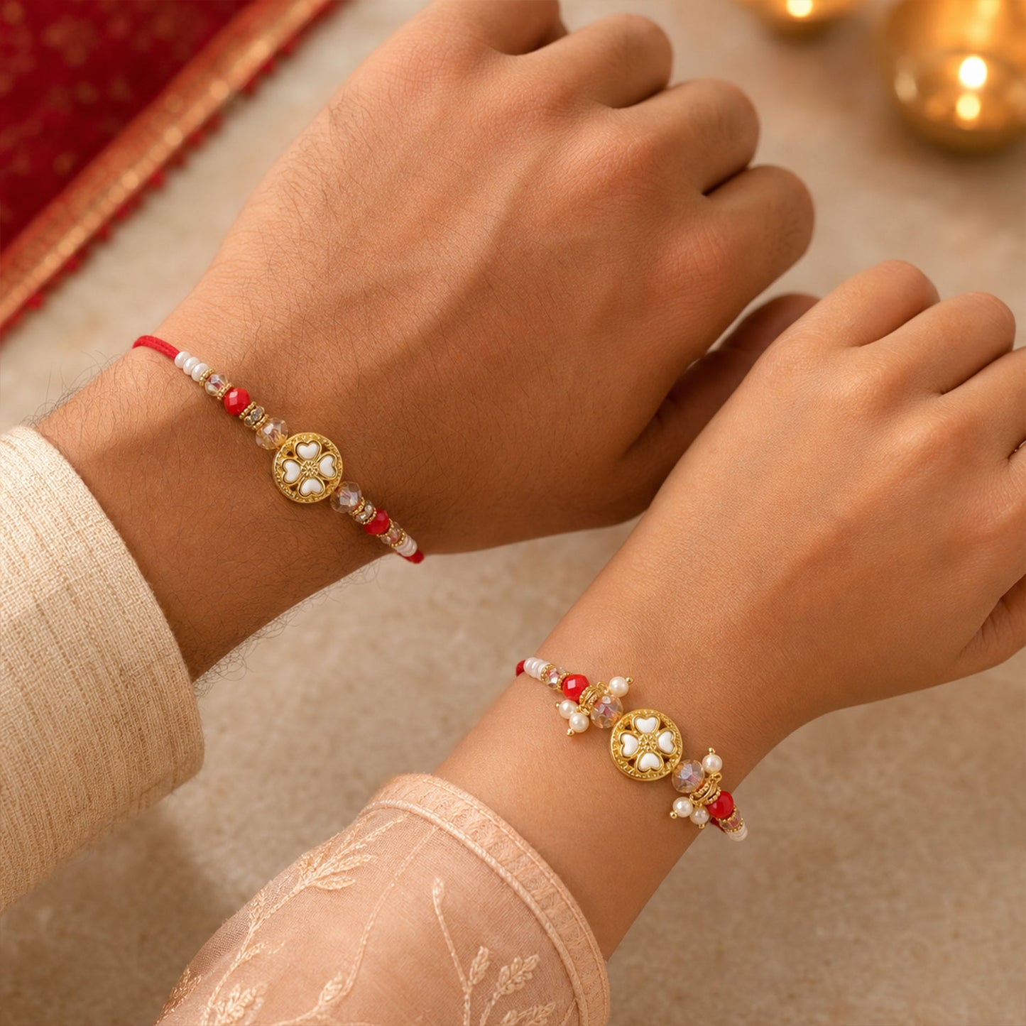 Graceful Bracelet Wrist Bhai Bhabhi Rakhi with Floral Medallion for Festive Gifting