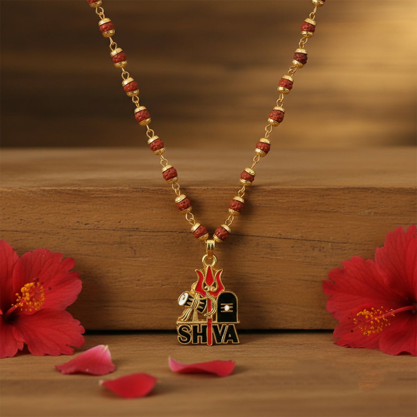 Shiva Trishul Rudraksha Beaded Pendant Necklace