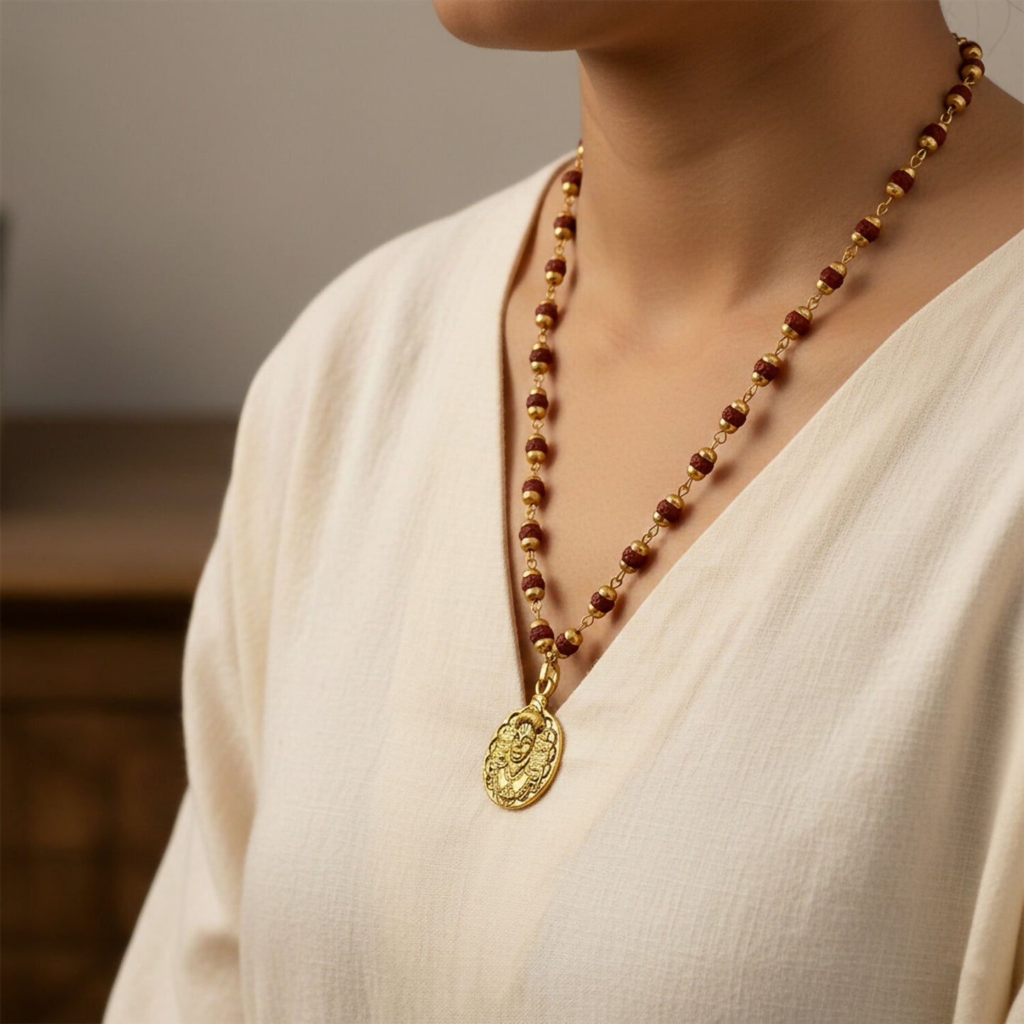 Hanuman Pendant With Rudraksha Mala & Bracelet Combo