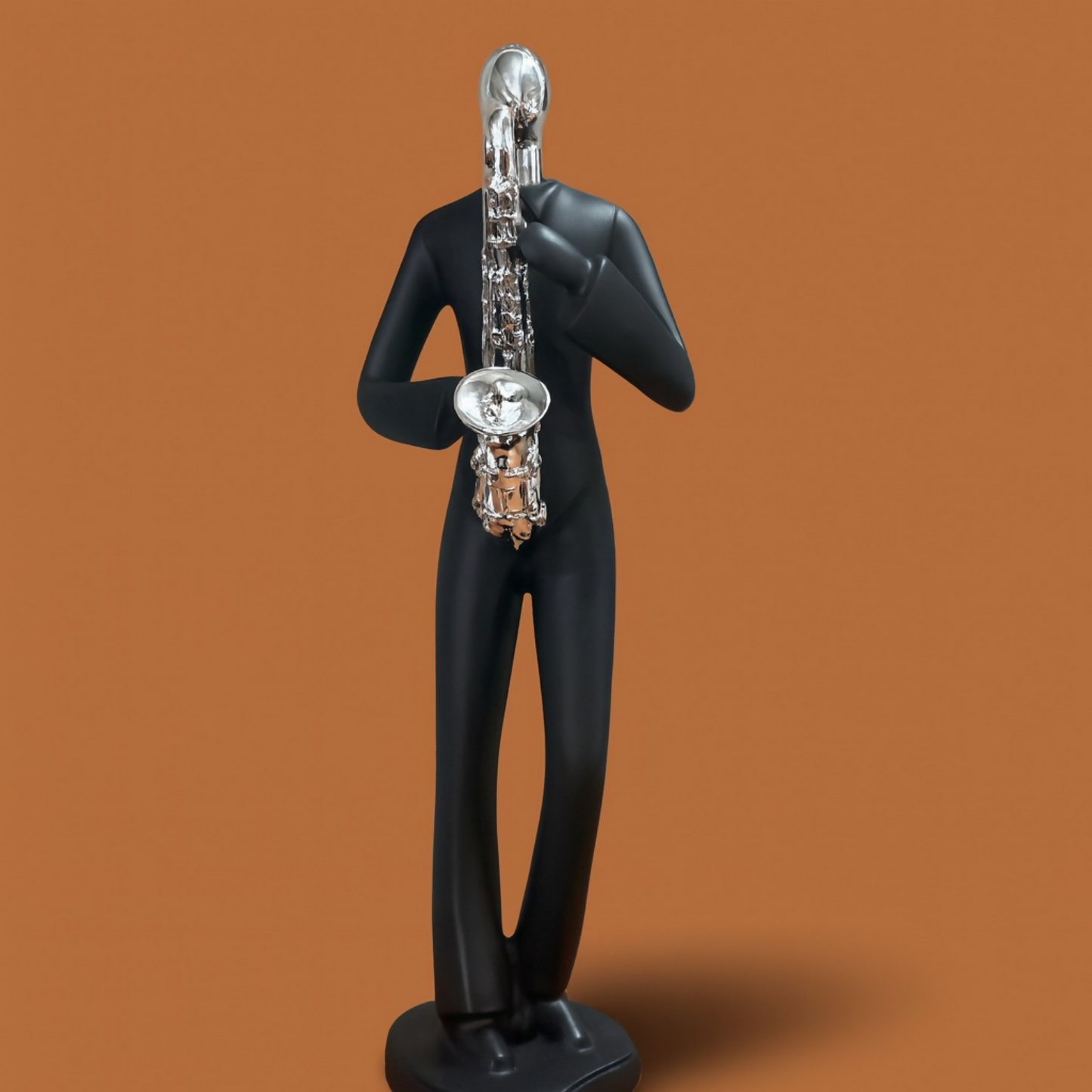 Modern Black Musician Figurine Playing Saxophone | Abstract Jazz Man Showpiece for Home Decor, Living Room, Office Table, Café & Studio Decoration | Resin Art Sculpture Gift for Music Lovers