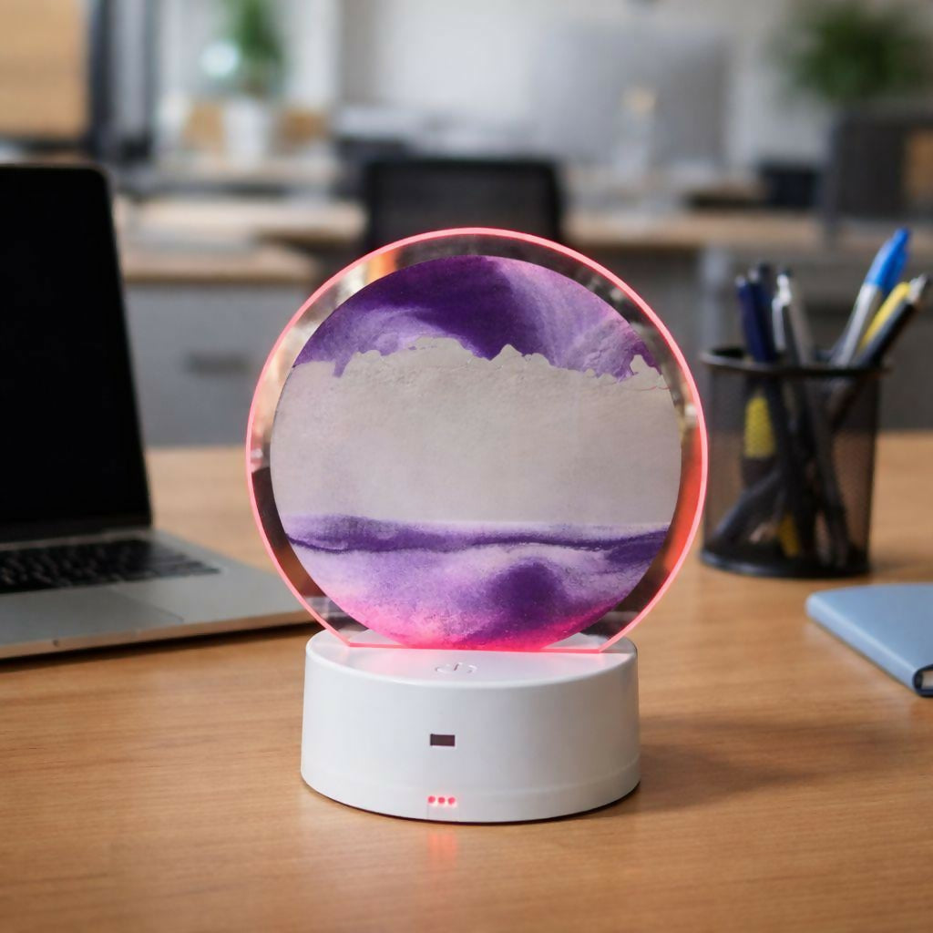 LED Round Static Purple Sand Art Lamp | Ambient Decorative Night Light Décor
