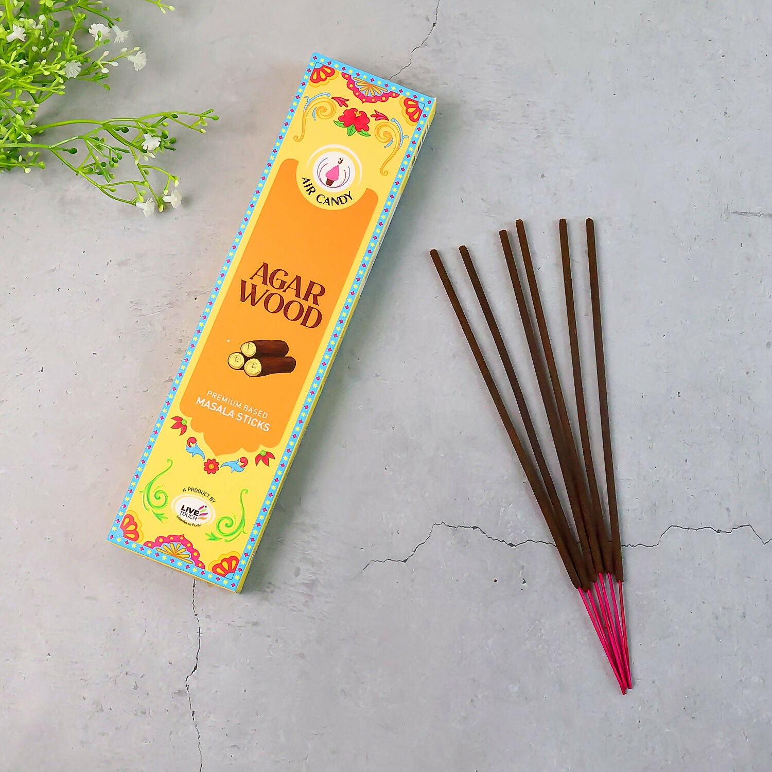 Air Candy Agarwood Premium Masala Incense Sticks – Calming Aromatic Fragrance for Home & Meditation (Pack of 10 Sticks)