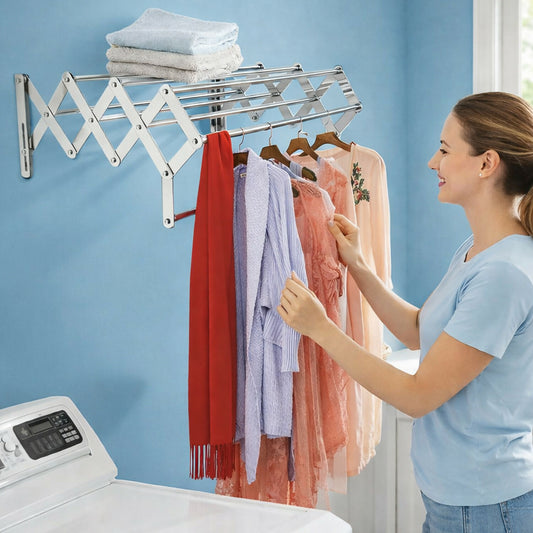 Foldable heavy duty stainless steel wall mounted drying stand with 8 rods