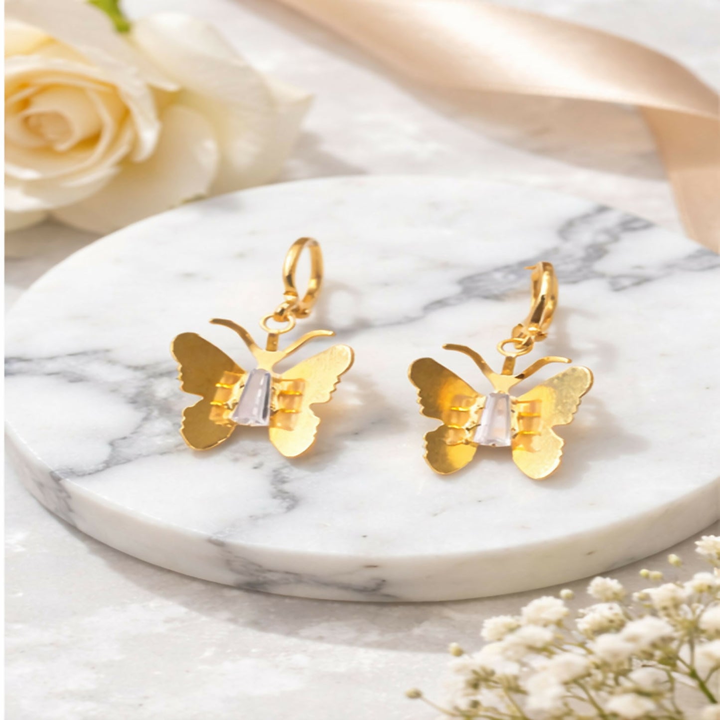 Elegant Golden Butterfly Drop Earrings for Women & Girls | Lightweight Stylish Party Wear Earrings