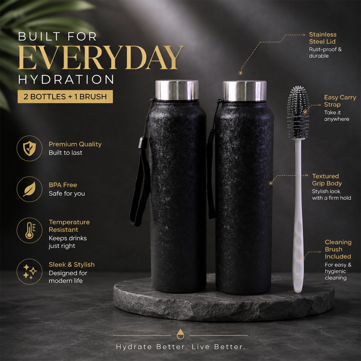 Buy 1 Stainless Steel Water Bottle with Free Cleaning Brush and Bottle (1 Set)