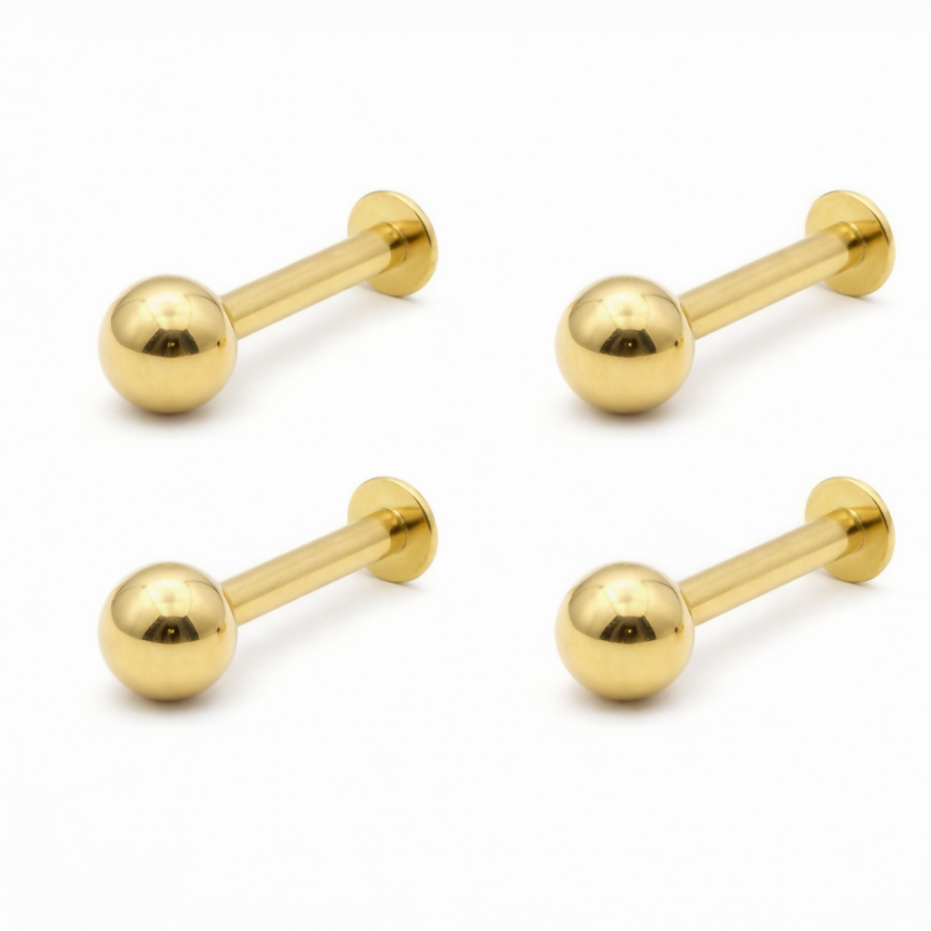 Gold Flat Back Labret Stud Earrings Tiny Ball Piercing for women and girls Combo Pack of 4